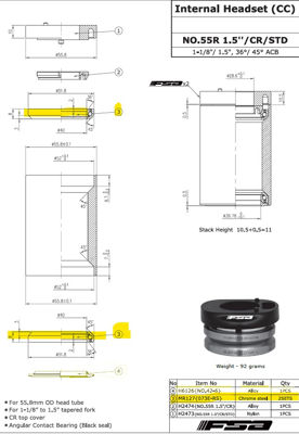 De Rosa BEAR TH-073 ACB 36°x45° 1.5 Single S MR127