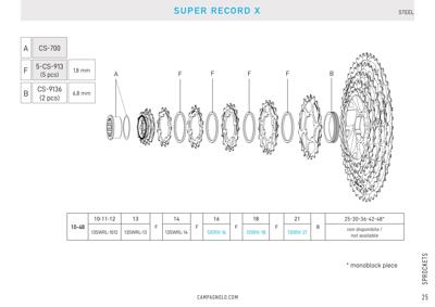 Campagnolo SUPER RECORD X 13s. sprockets 10-48 - GRAVEL