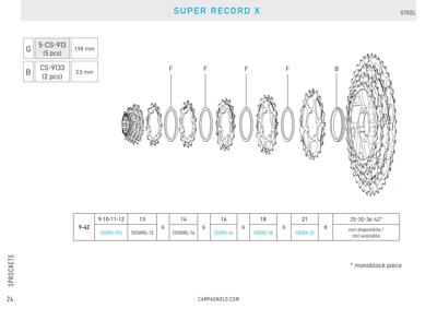 Campagnolo SUPER RECORD X 13s. Sprockets 9-42 - GRAVEL