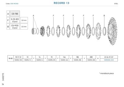 Campagnolo RECORD 13s. sprockets 10-33