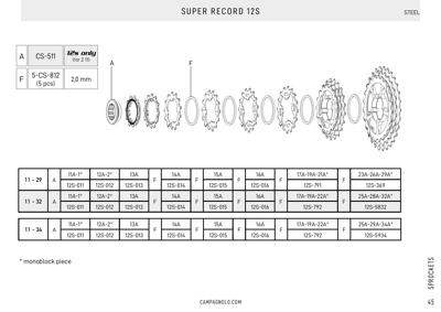 Campagnolo 12s - 11-29 - SUPER RECORD sprockets