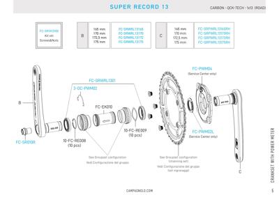 Campagnolo 172.5mm - SR 1x13s PWM Crankarm set - ( Tita / 45,8 CL )